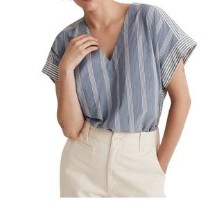 Madewell Top Women’s M Blue Cotton Boxy‎ Top Mixed Stripe NM400